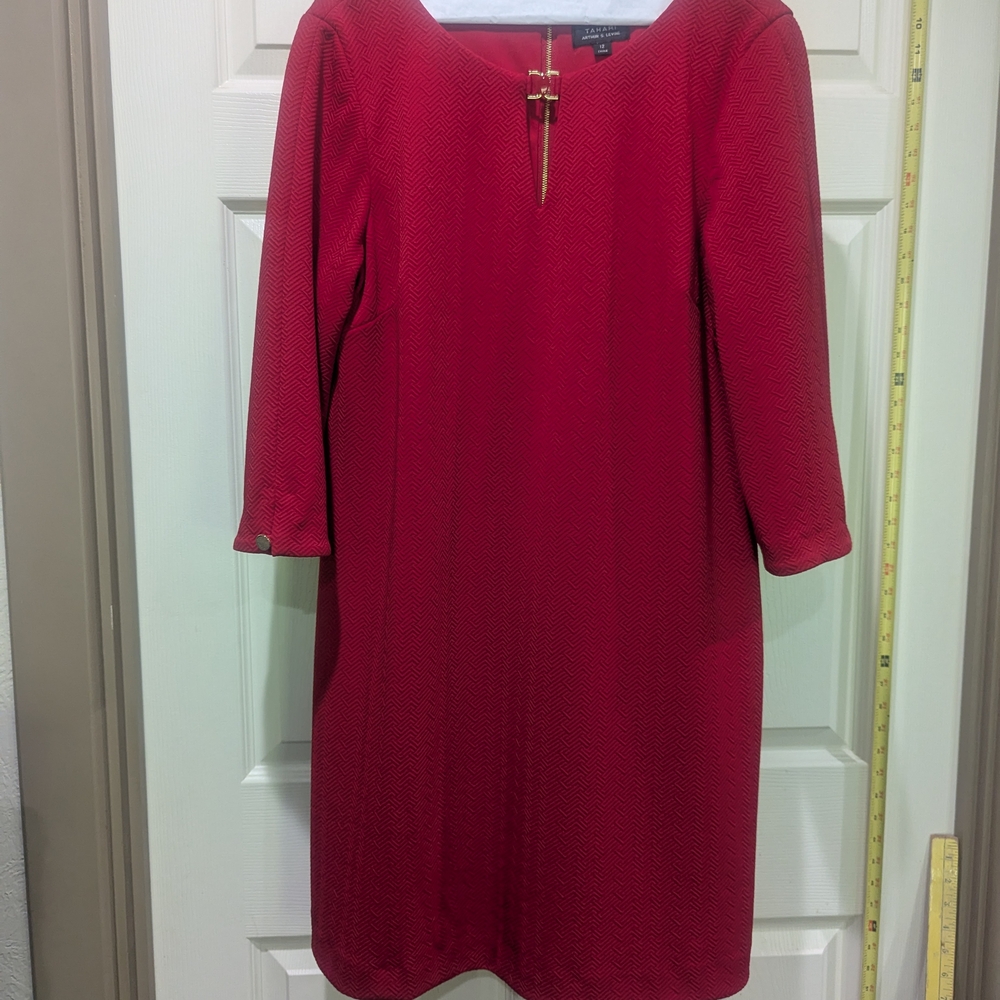 Arthur S. Levine TAHARI Vibrant Red Long Sleeve Dress - Size 12